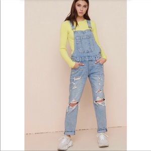 Garage Distressed Denim Overalls